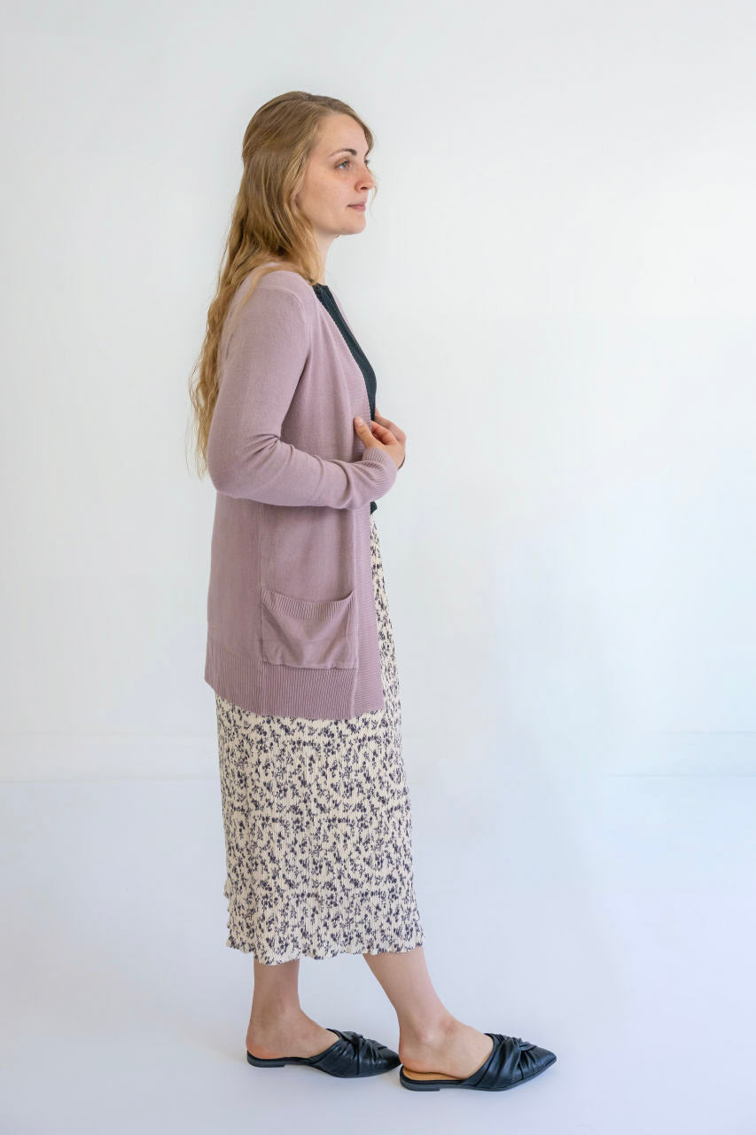 Louise Cotton Blend Cardigan in Mauve