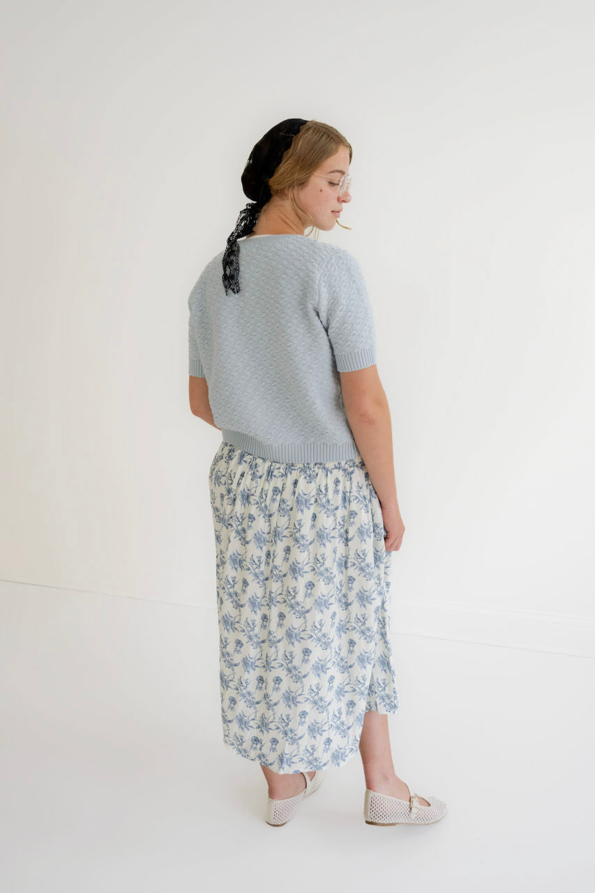 Briar Floral Skirt in Porcelain Blue