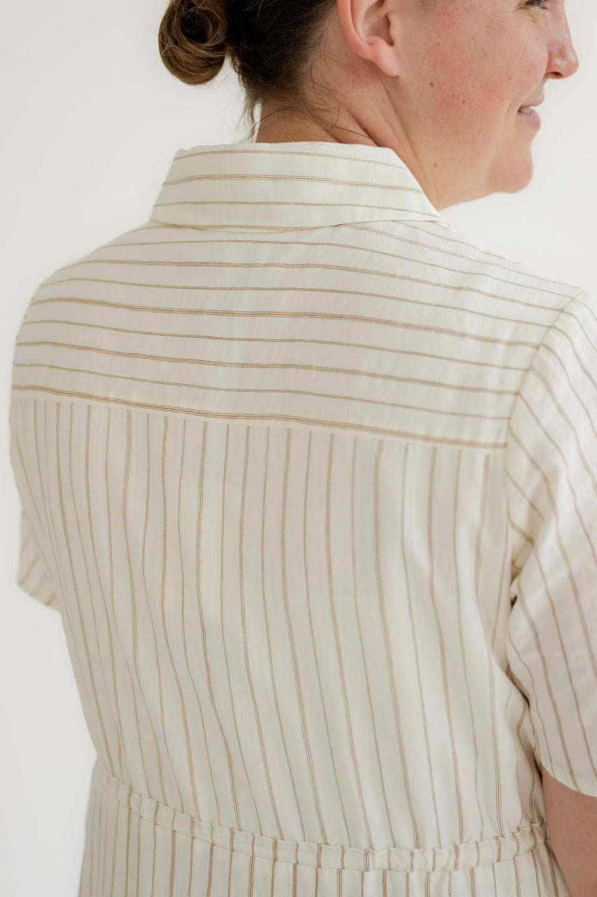 Hollis Striped Shirt Dress in Taupe