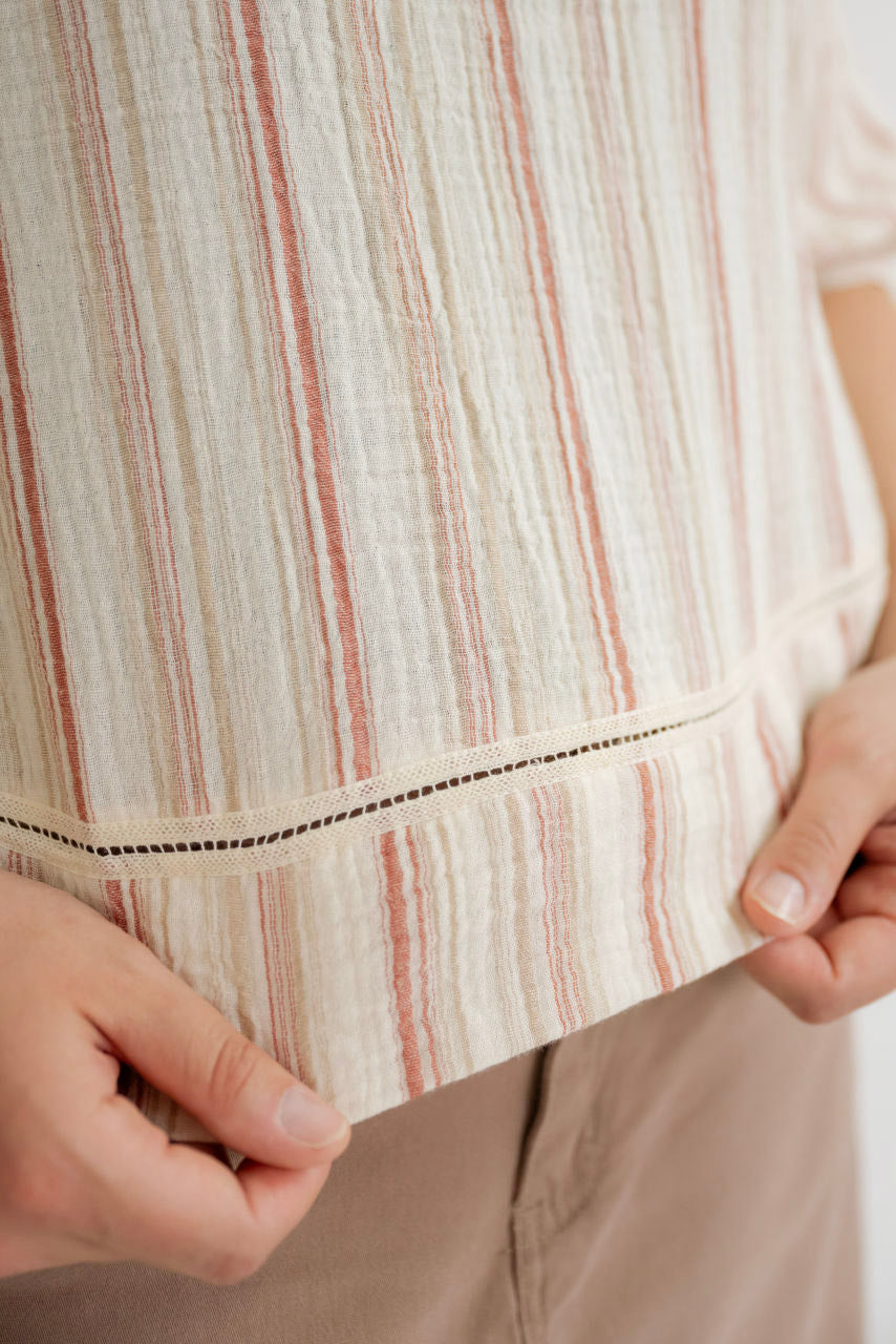 Julian Striped Gauze Top in Terracotta