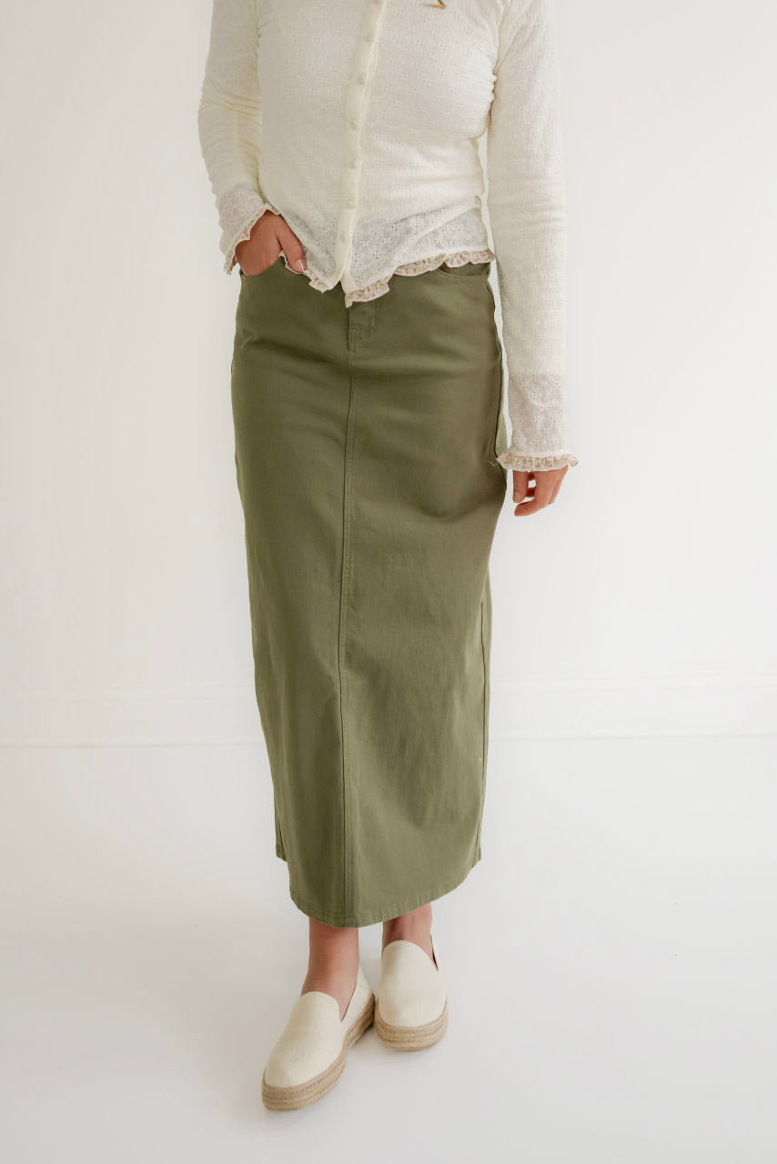 Brooklyn Twill Maxi Skirt in Laurel