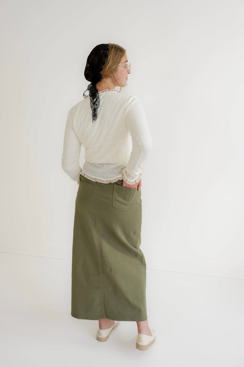 Brooklyn Twill Maxi Skirt in Laurel