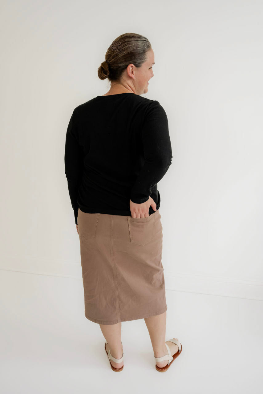 Rhodes Twill Midi Skirt in Sandstone - Womens - Bottoms - Skirts