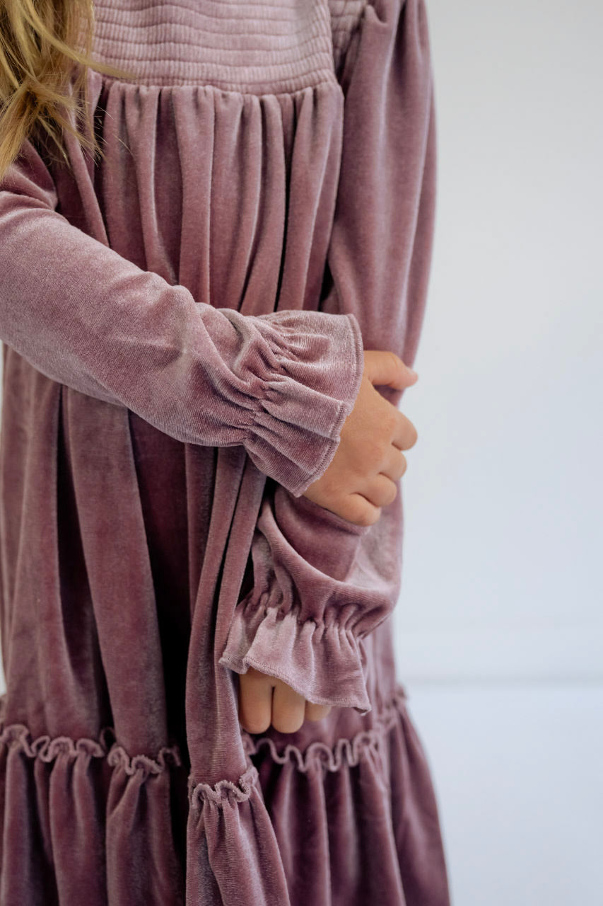 Noelle Girls Smocked Velvet Holiday Dress in Plum - Noelle Girls Smocked Velvet Holiday Dress in Plum - 2T - Salt and Honey