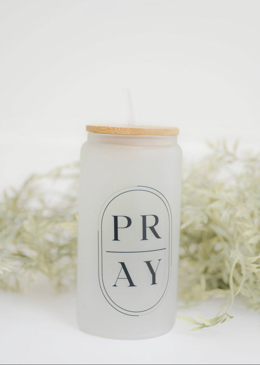 Pray 16oz Glass Cup with Bamboo Lid