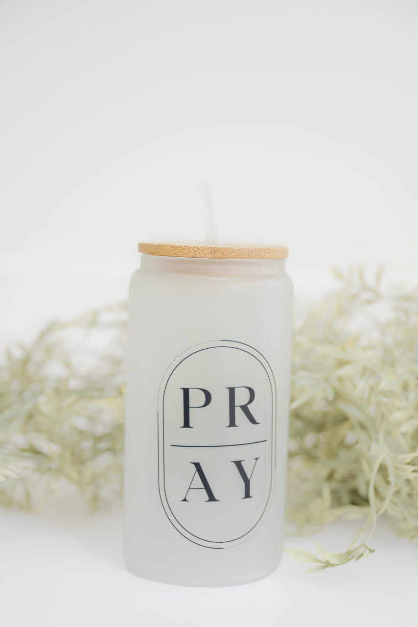 Pray 16oz Glass Cup with Bamboo Lid