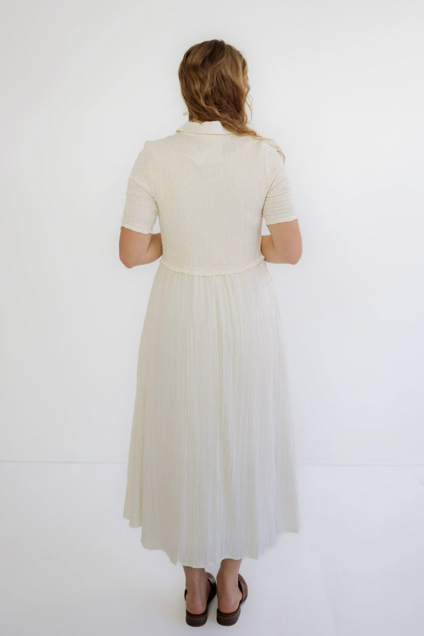 Saylor Smocked Midi Dress in Vanilla - FINAL SALE - Saylor Smocked Midi Dress in Vanilla - FINAL SALE - S - Salt and Honey