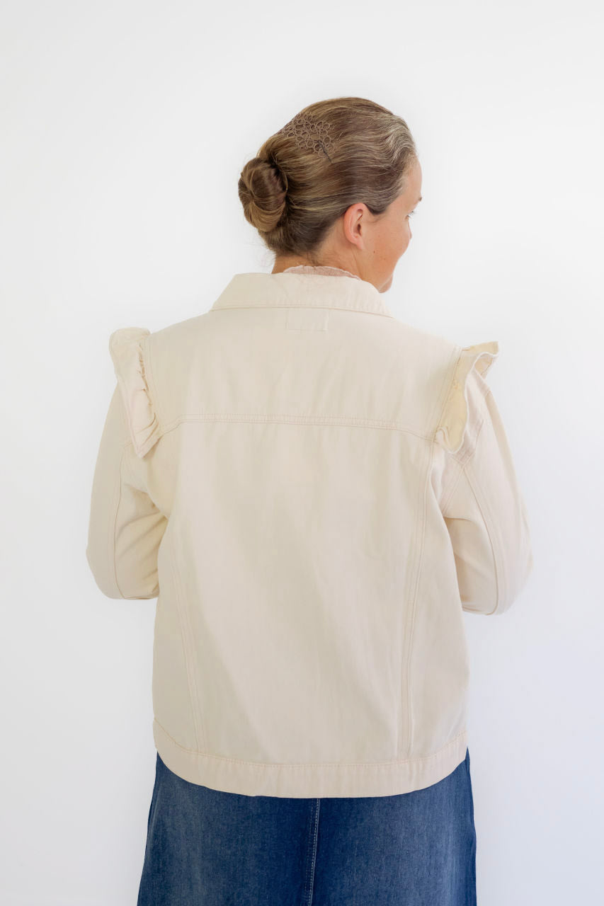 Tiffany Ruffled Denim Jacket in Cream- FINAL SALE – Salt and Honey