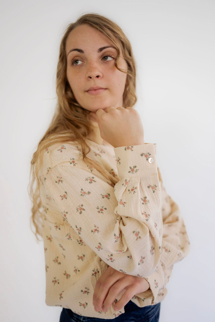 Aurelia Floral Gauze Top in Button Cream - FINAL SALE - Aurelia Floral Gauze Top in Button Cream - FINAL SALE - S - Salt and Honey