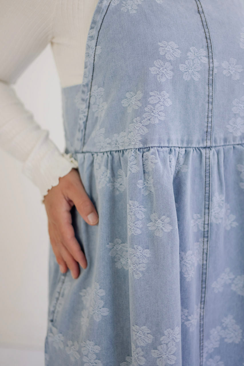 Bali Denim Floral Jumper Dress - Bali Denim Floral Jumper Dress - S - Salt and Honey