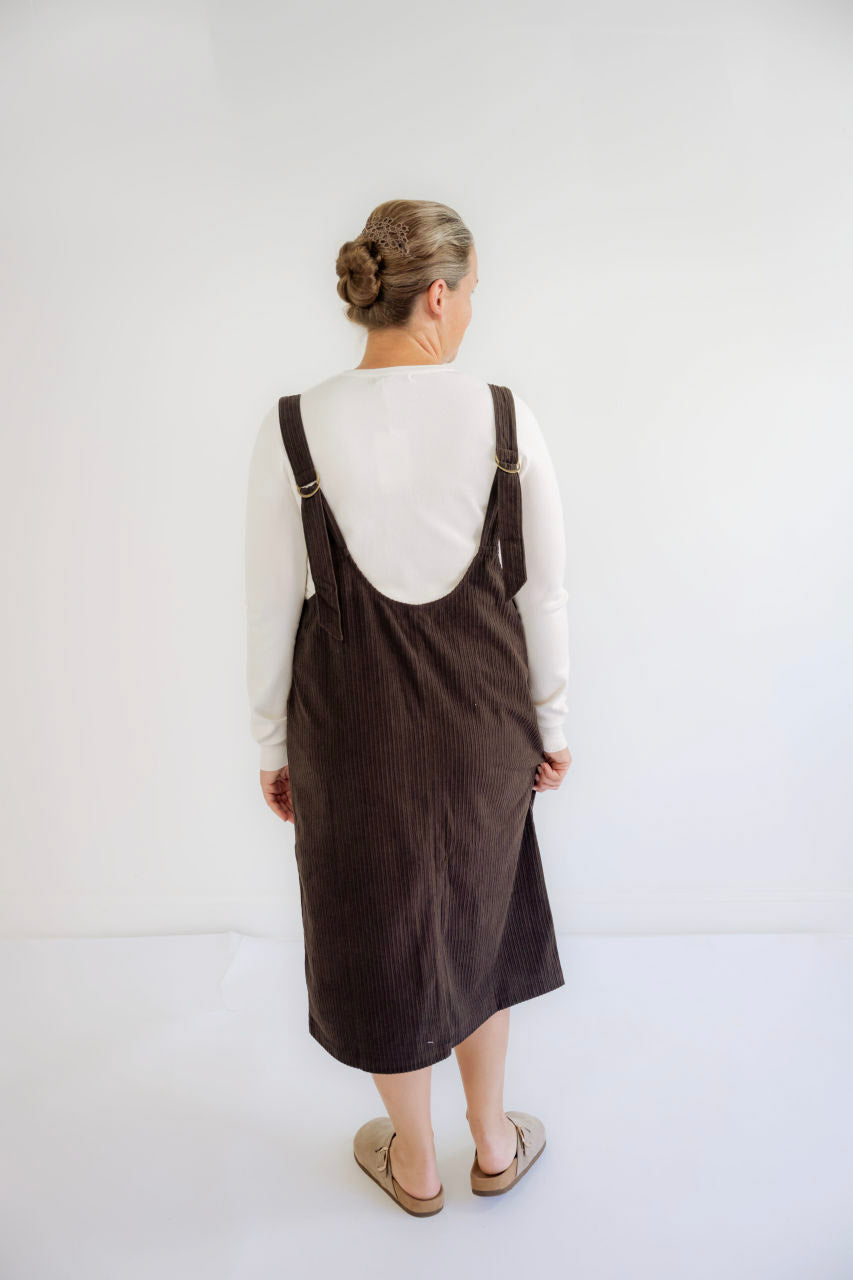 Neela Corduroy Jumper Dress in Espresso - Neela Corduroy Jumper Dress in Espresso - S - Salt and Honey