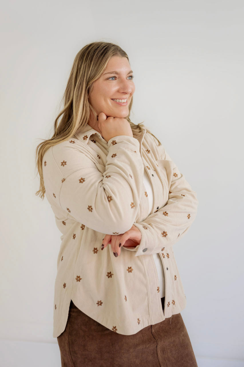 Winona Corduroy Floral Jacket in Ecru - Winona Corduroy Floral Jacket in Ecru - S - Salt and Honey
