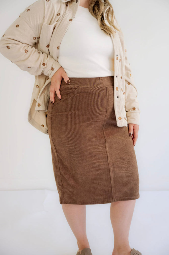 Remy Midi Corduroy Skirt in Pinecone - FINAL SALE — Salt and Honey