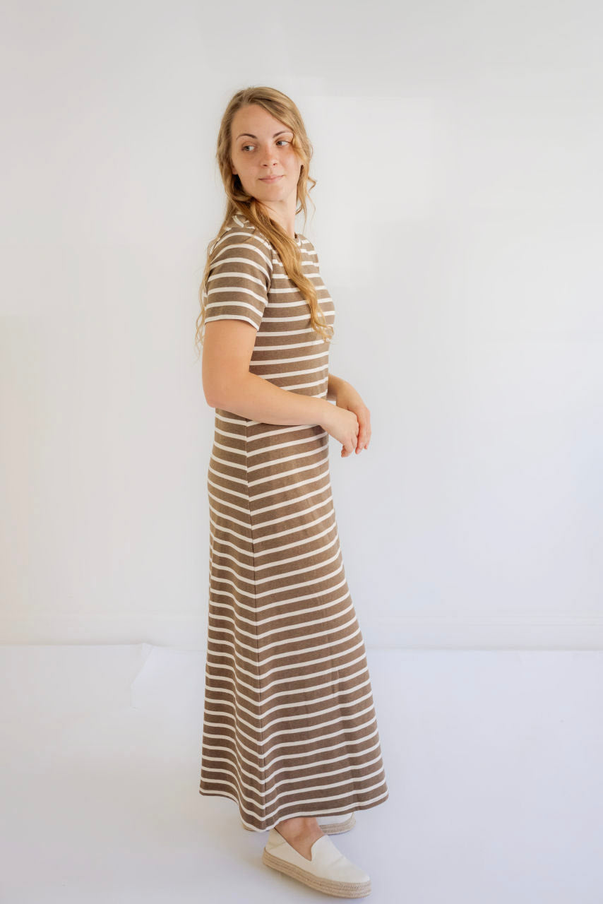 Ainsley Striped Maxi Dress in Chocolate Mocha - Ainsley Striped Maxi Dress in Chocolate Mocha - S - Salt and Honey