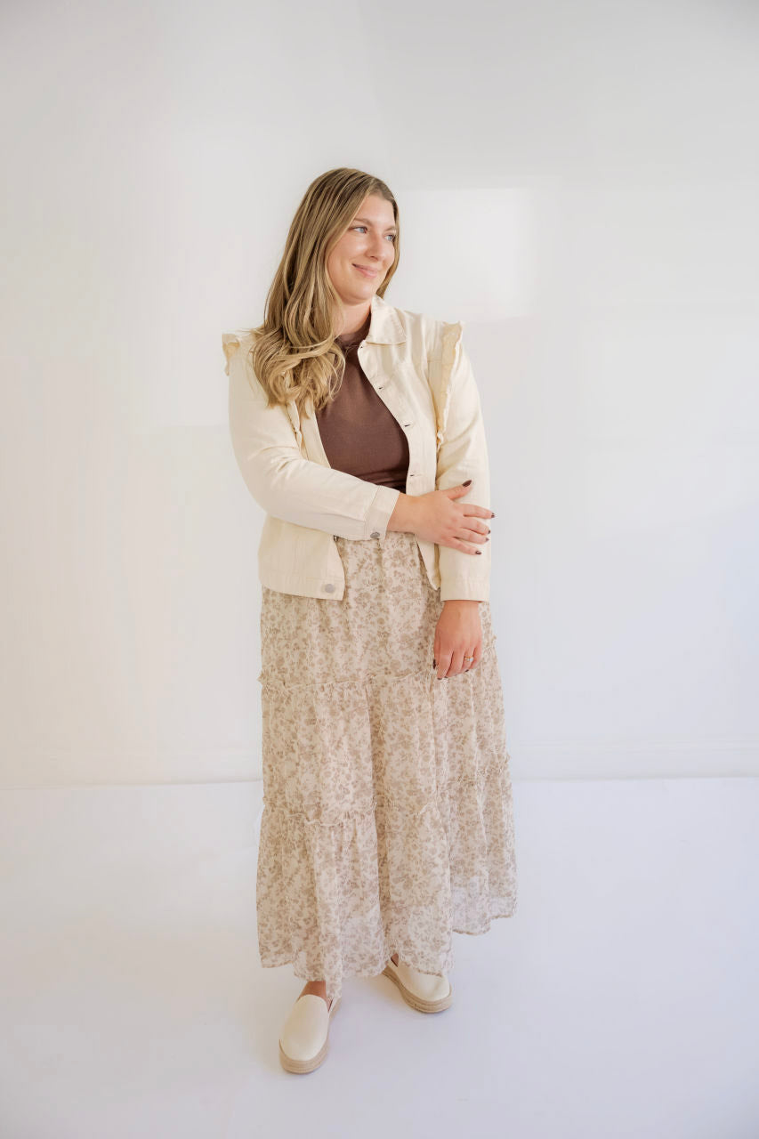 Tiffany Ruffled Denim Jacket in Cream - Tiffany Ruffled Denim Jacket in Cream - S - Salt and Honey