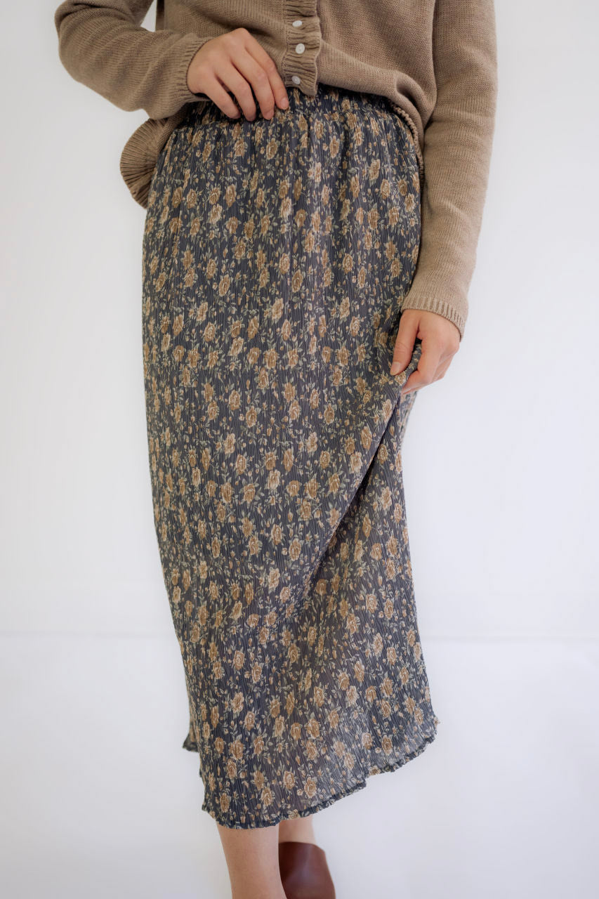 Ravenna Crinkle Floral Skirt in Slate - FINAL SALE - Ravenna Crinkle Floral Skirt in Slate - FINAL SALE - S - Salt and Honey