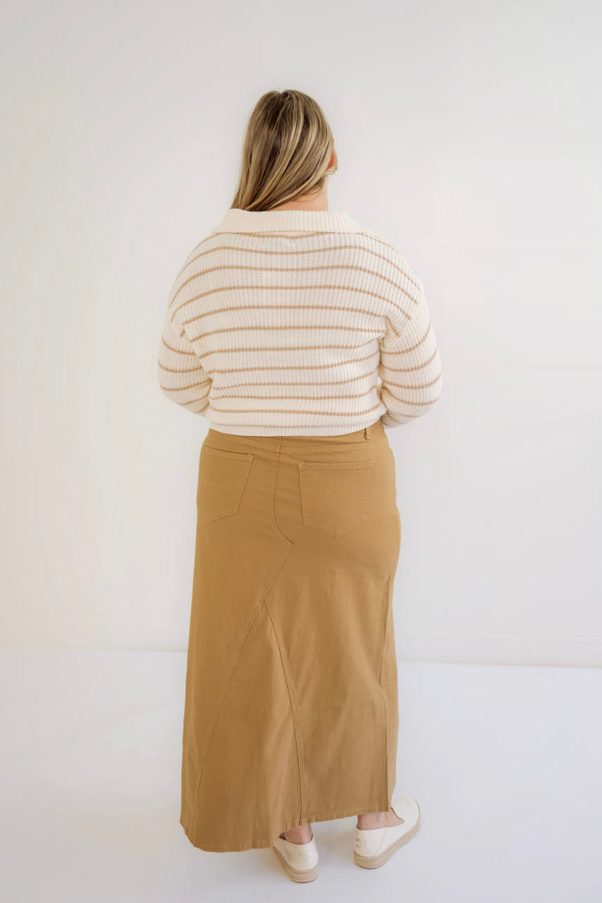 Nola Half Zip Striped Jacket in Taupe - Nola Half Zip Striped Jacket in Taupe - S - Salt and Honey