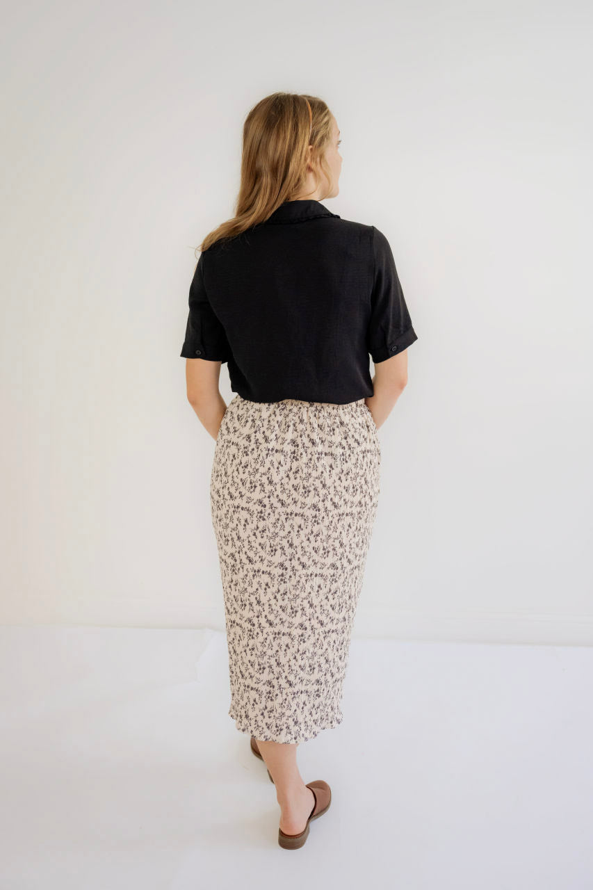 Freya Crinkle Floral Skirt in Charcoal - FINAL SALE - Freya Crinkle Floral Skirt in Charcoal - FINAL SALE - S - Salt and Honey