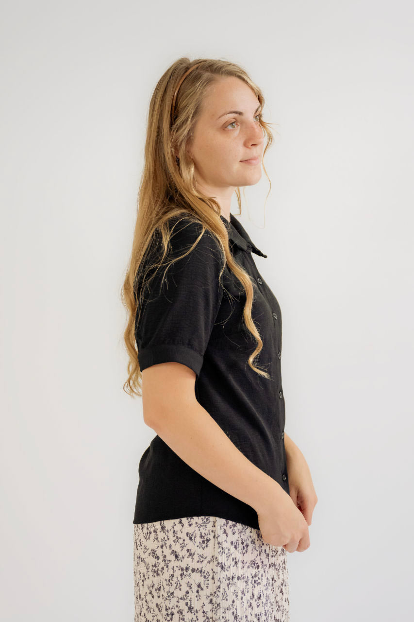 Lillian Peter Pan Top in Black - Lillian Peter Pan Top in Black - XS - Salt and Honey