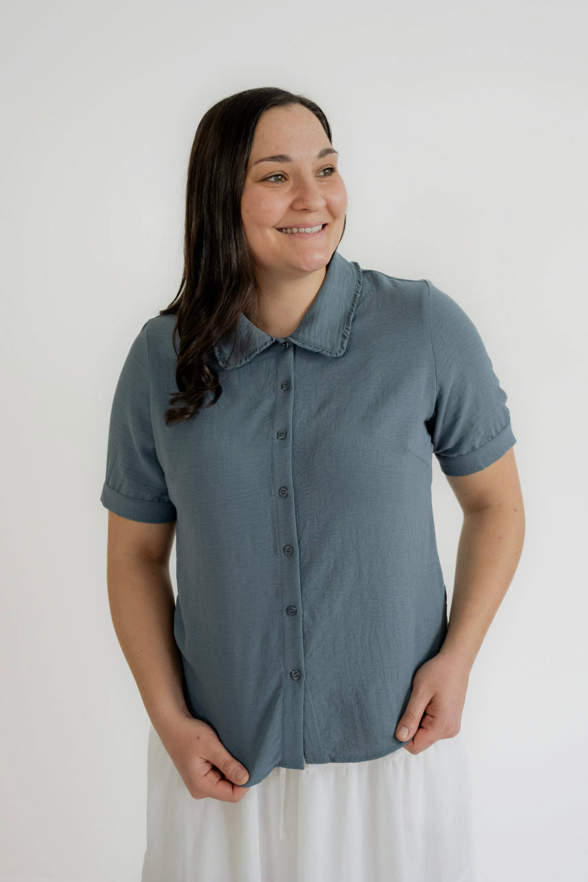 Lillian Peter Pan Top in Blue Fog