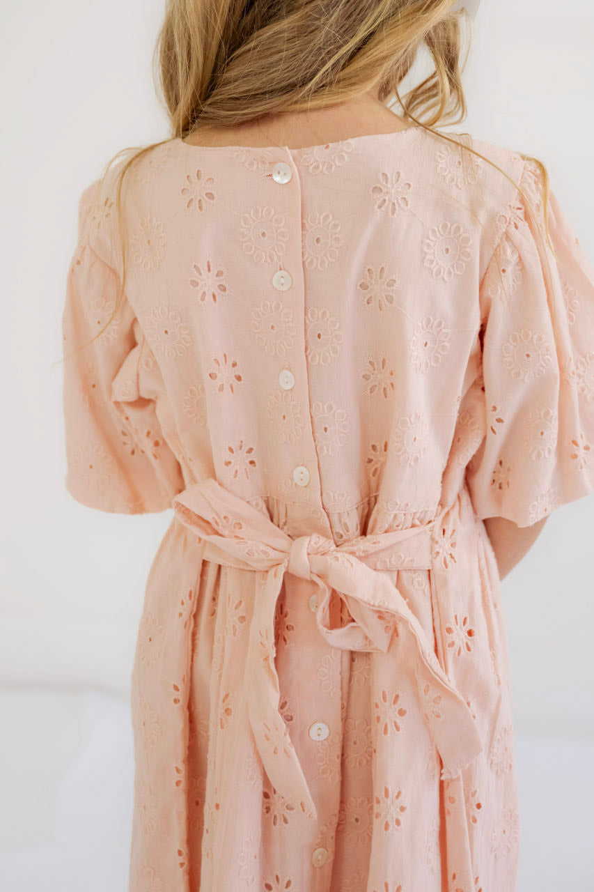 Eleanor Pink Eyelet Puff Sleeve Dress - Final Sale - Eleanor Pink Eyelet Puff Sleeve Dress - Final Sale - 12-18 months - Salt and Honey