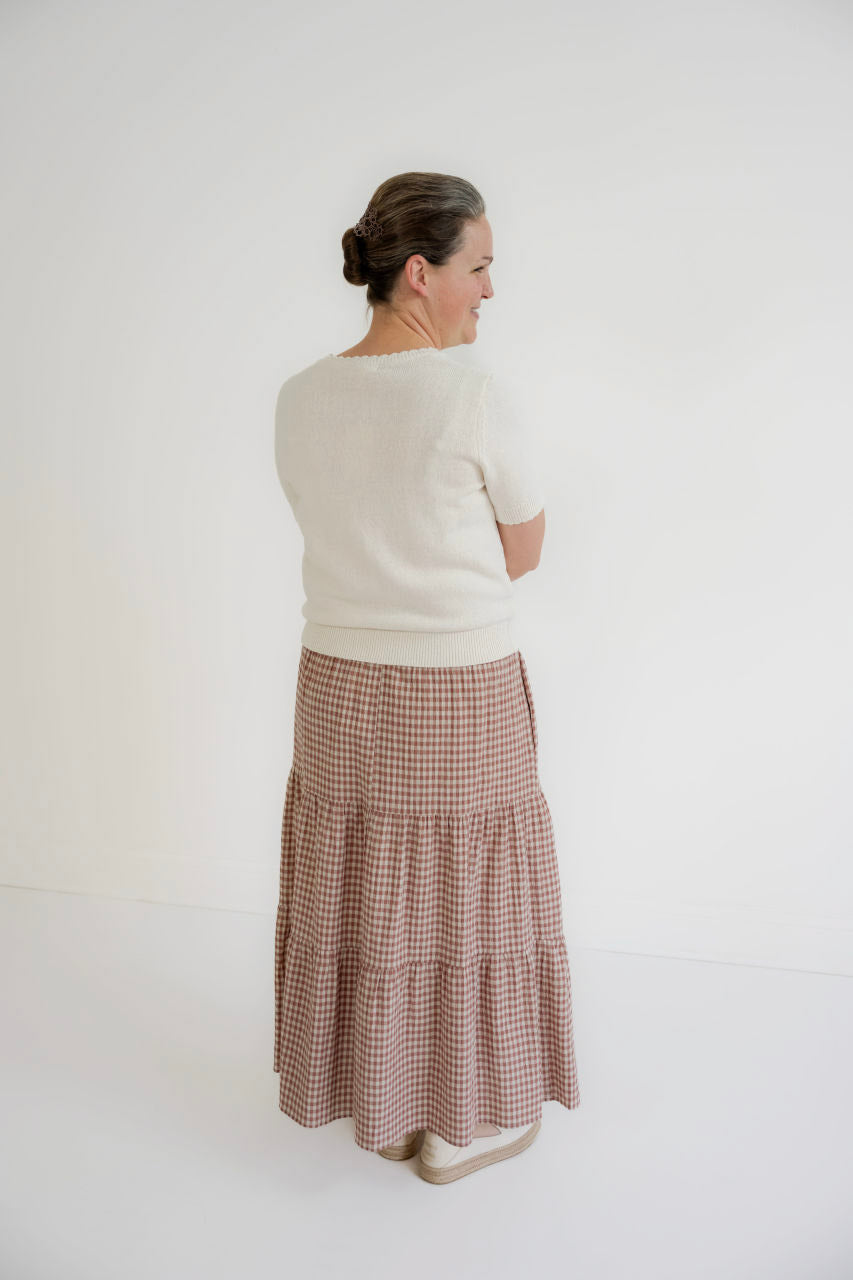 Valerie Tiered Gingham Skirt in Dusty Rose
