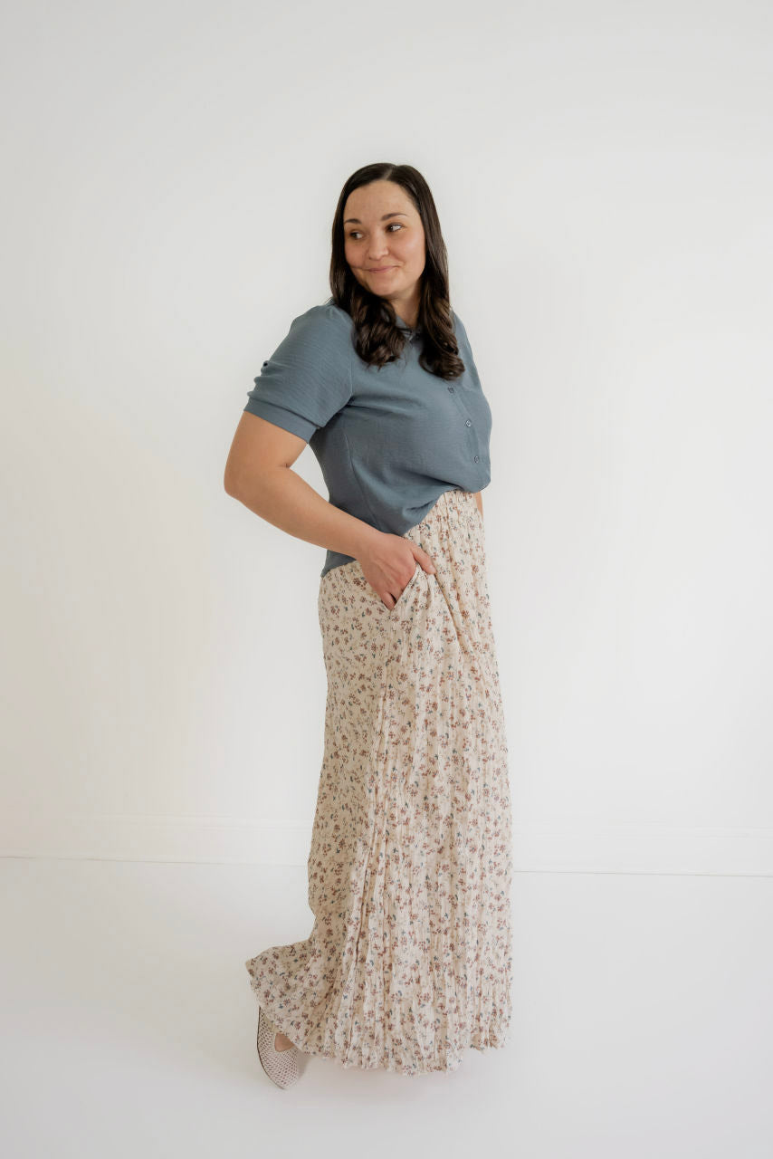 Marynn Floral Maxi Crinkle Skirt in Rosewood