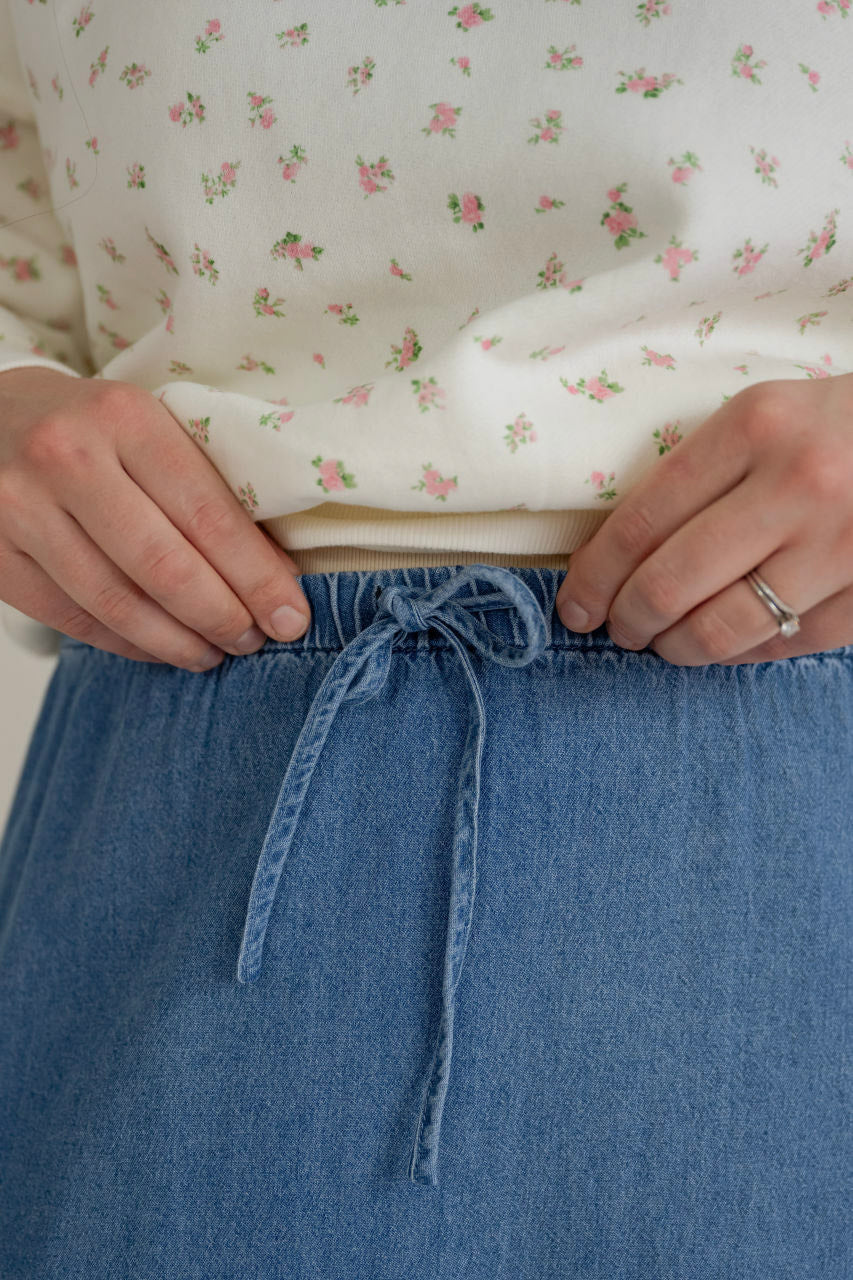 Martha Denim Maxi Skirt in Medium Wash