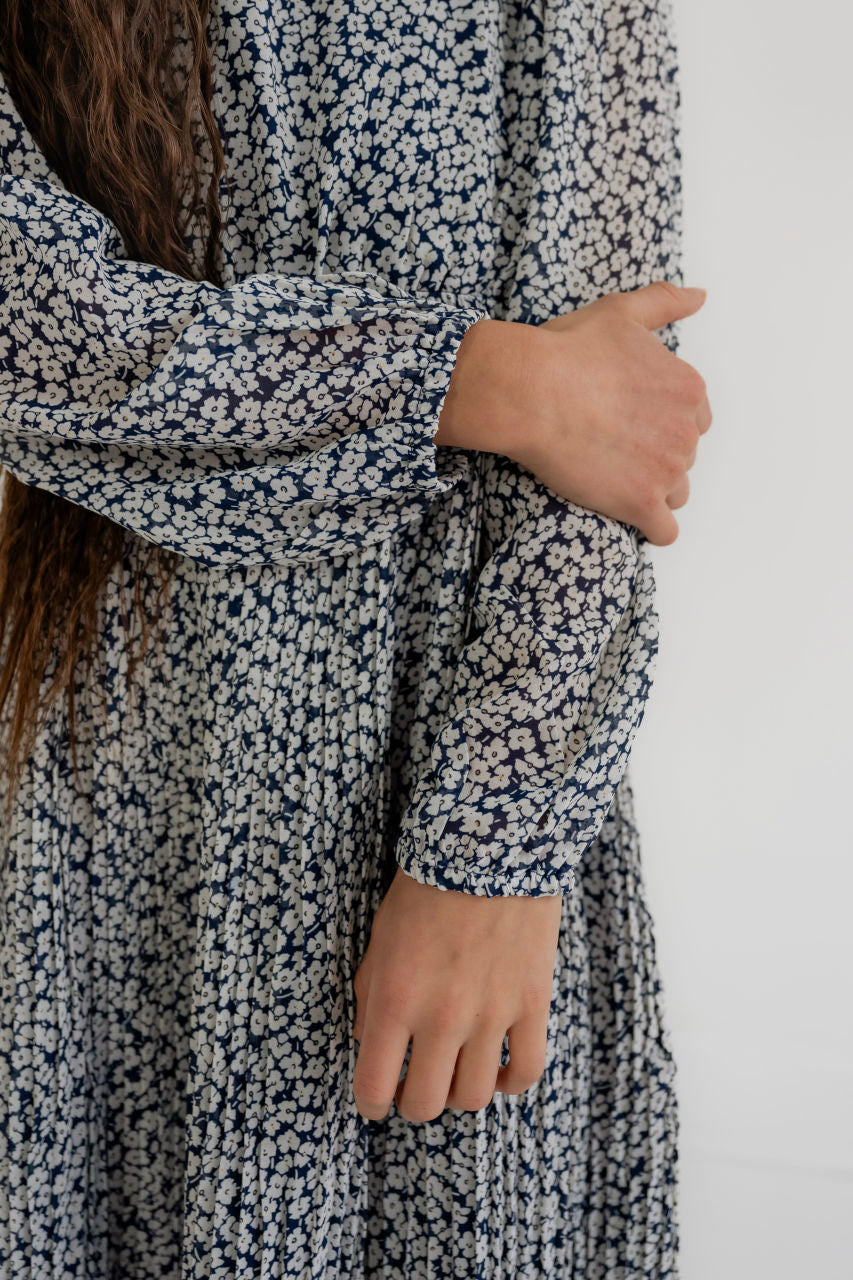 Cora Girls Floral Dress in Navy