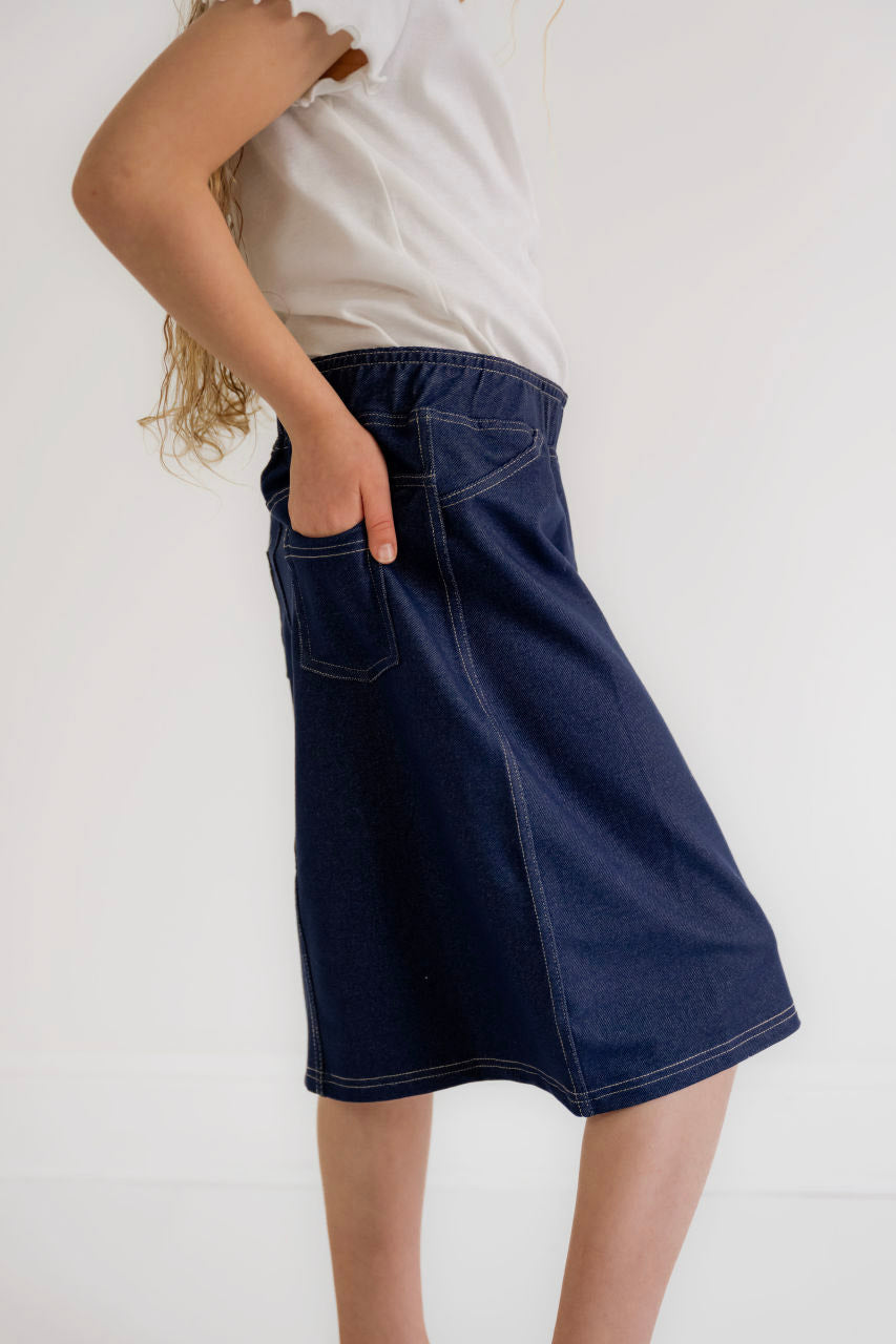 Piper Girls Knit Skirt in Navy