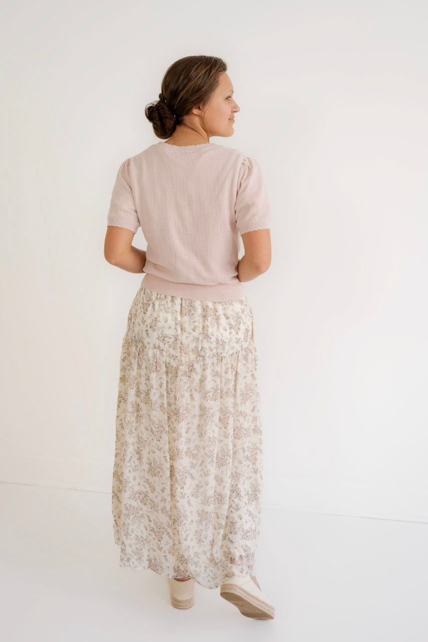 Amber Floral Midi Skirt in Cream