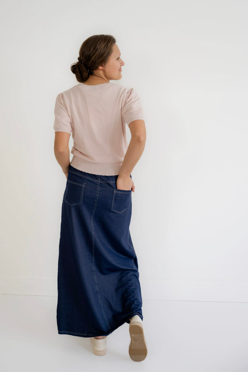 Caroline Knit Maxi Skirt in Navy