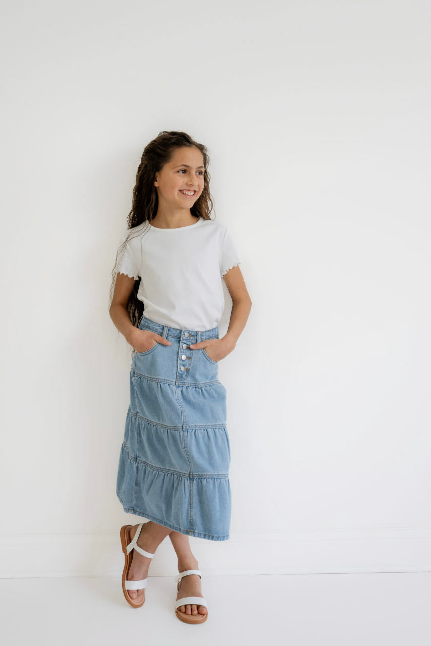 Denver Girls Tiered Denim Skirt