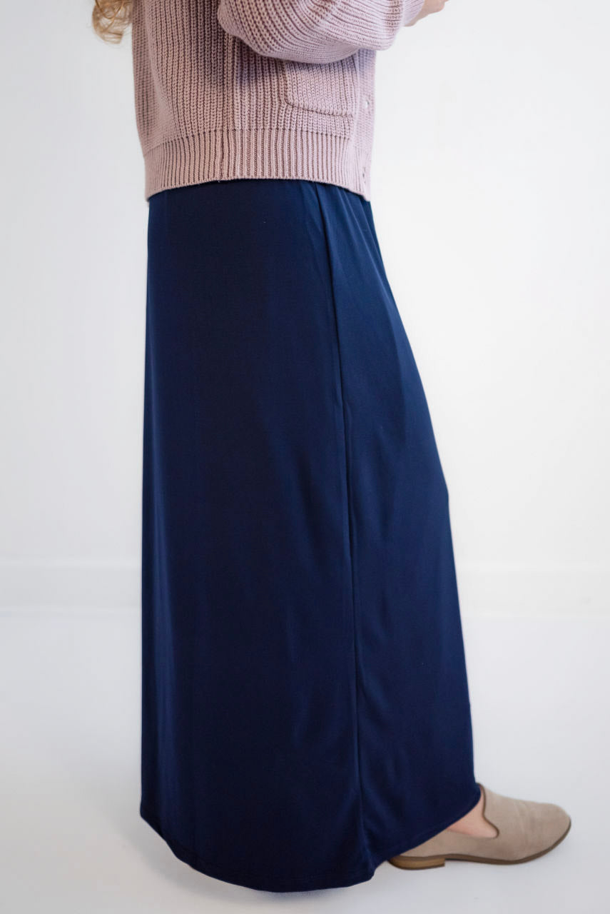 Selene Dressy Knit Maxi Skirt in Deep Navy