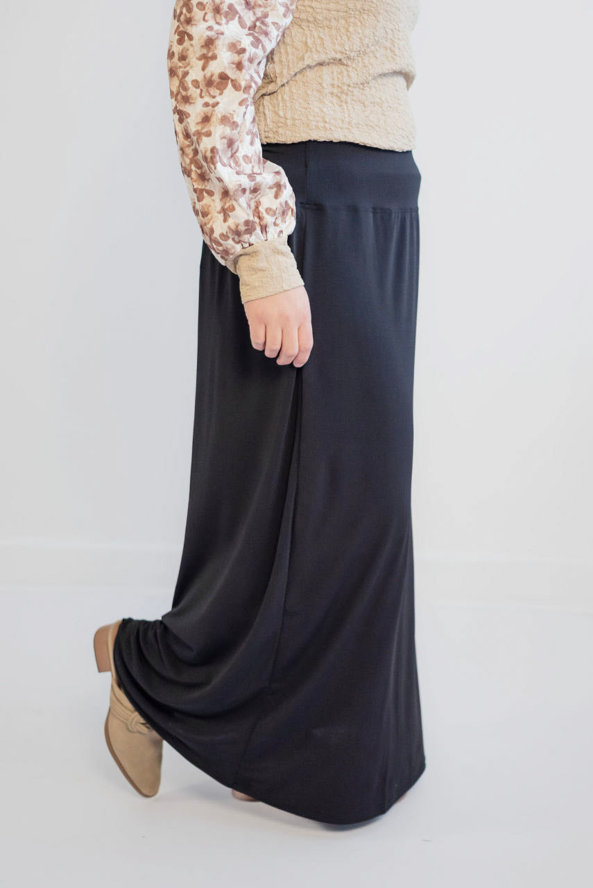 Selene Dressy Knit Maxi Skirt in Black