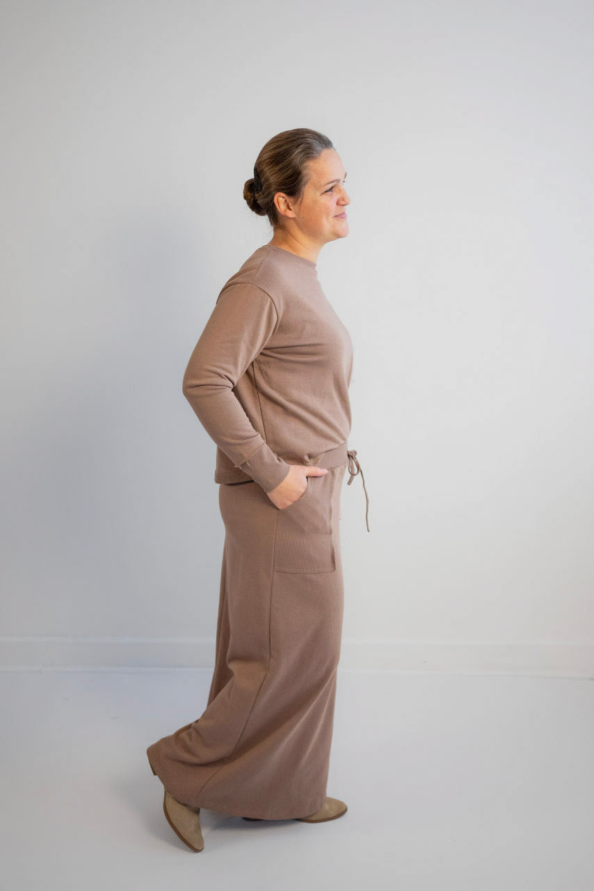 Ivy French Terry Maxi Skirt in Mocha