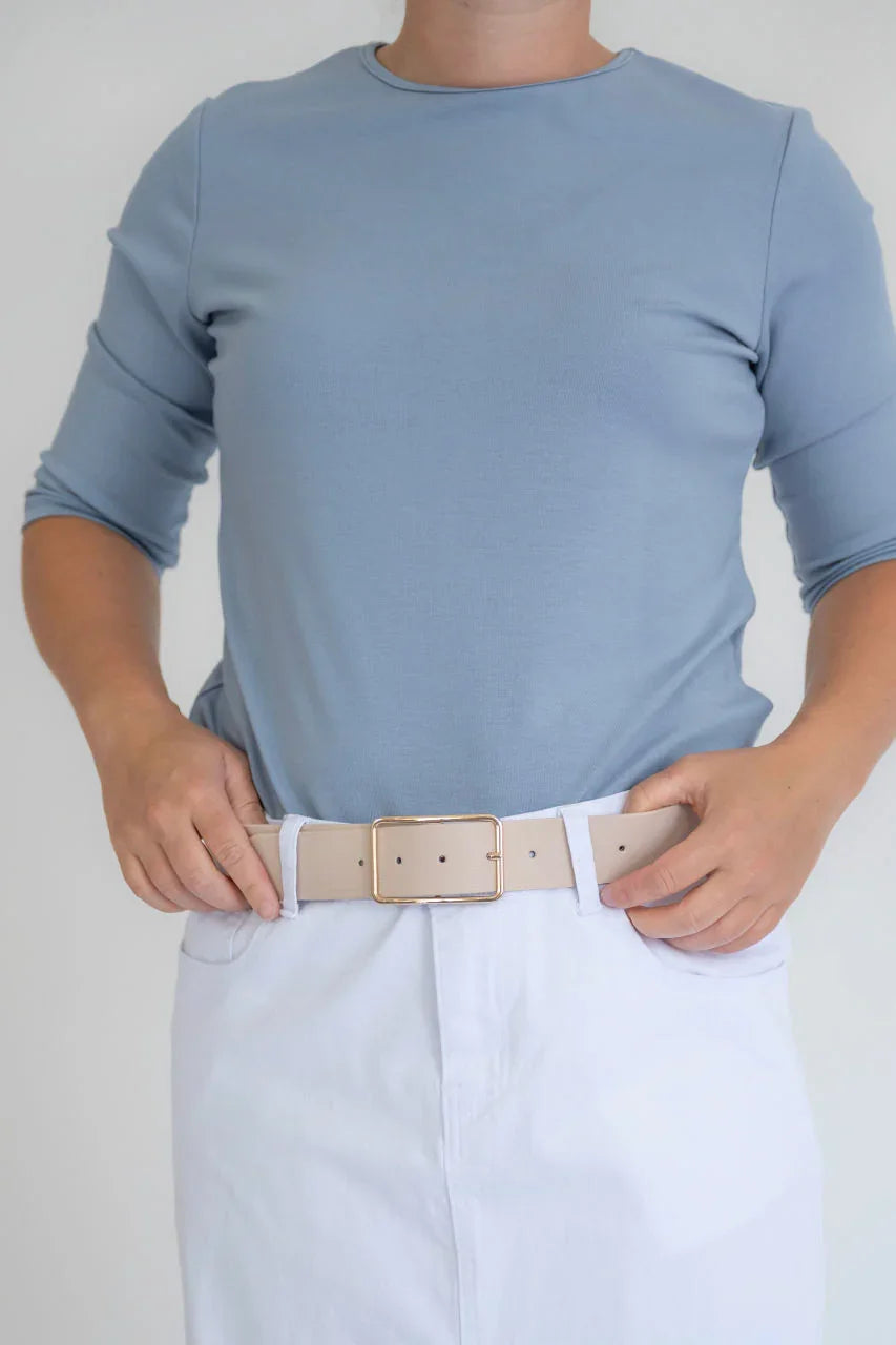 Solid Rectangle Buckle Belt in Natural - Solid Rectangle Buckle Belt in Natural - Default Title - Salt and Honey