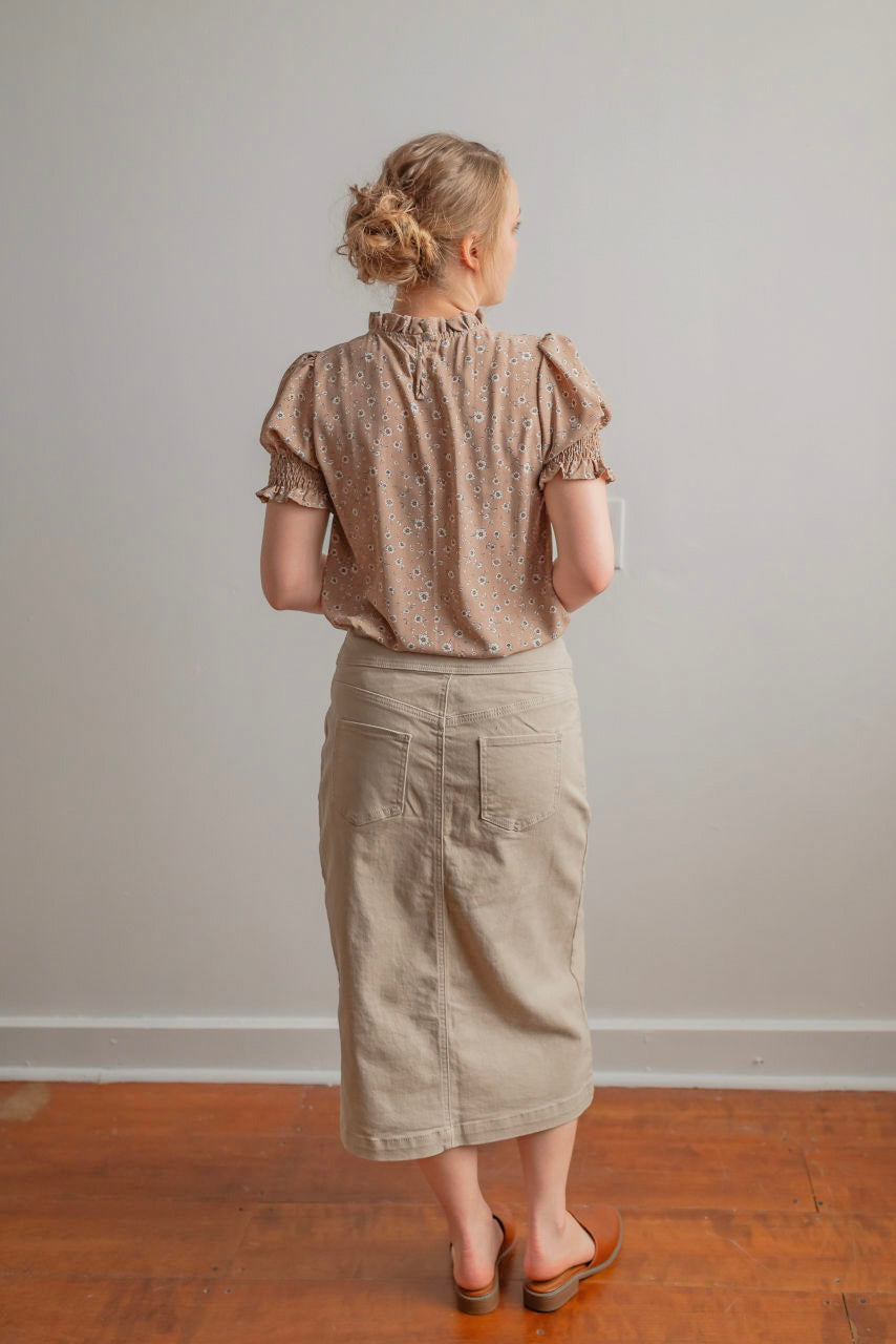 Sara 29" Denim Skirt in Khaki