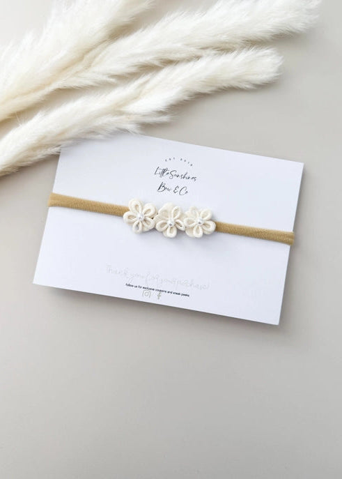 Pearl Flower Nylon Headband in Cream - Baby - Accessories
