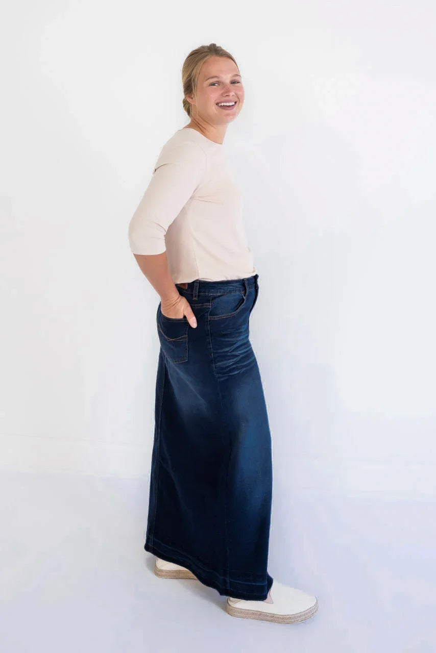 Ella Denim Maxi Skirt in Dark Wash - Ella Denim Maxi Skirt in Dark Wash - S - Salt and Honey