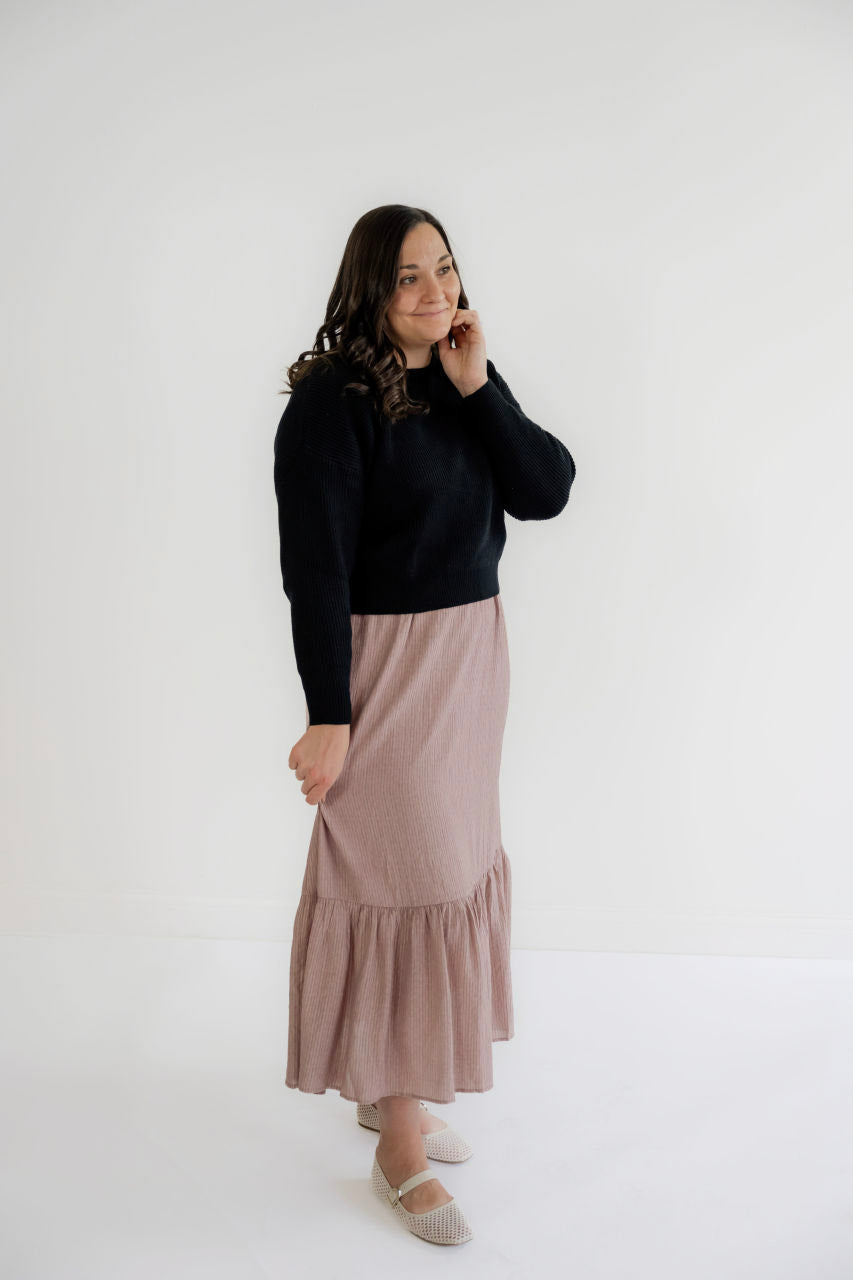 Darcy Satin Tie Sweater in Black