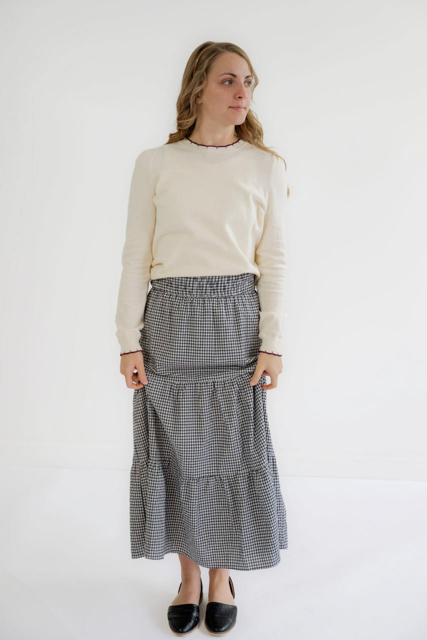 Evette Tiered Gingham Skirt in Black- FINAL SALE