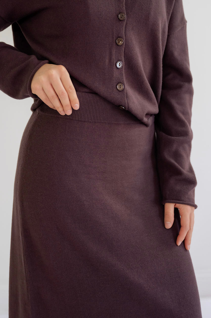 Arden Midi Knit Sweater Skirt in Plum - Arden Midi Knit Sweater Skirt in Plum - XS - Salt and Honey