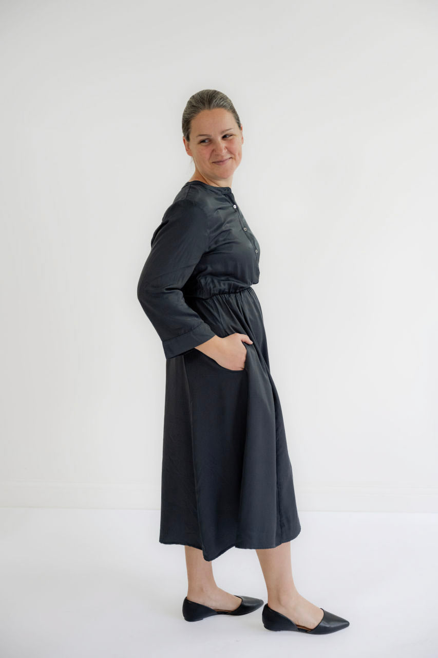 Genova Button Midi Dress in Black