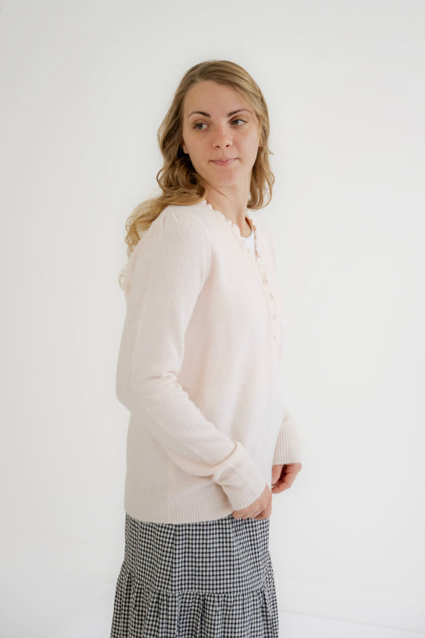 Paisley Ruffle Sweater in Blush - Paisley Ruffle Sweater in Blush - S - Salt and Honey