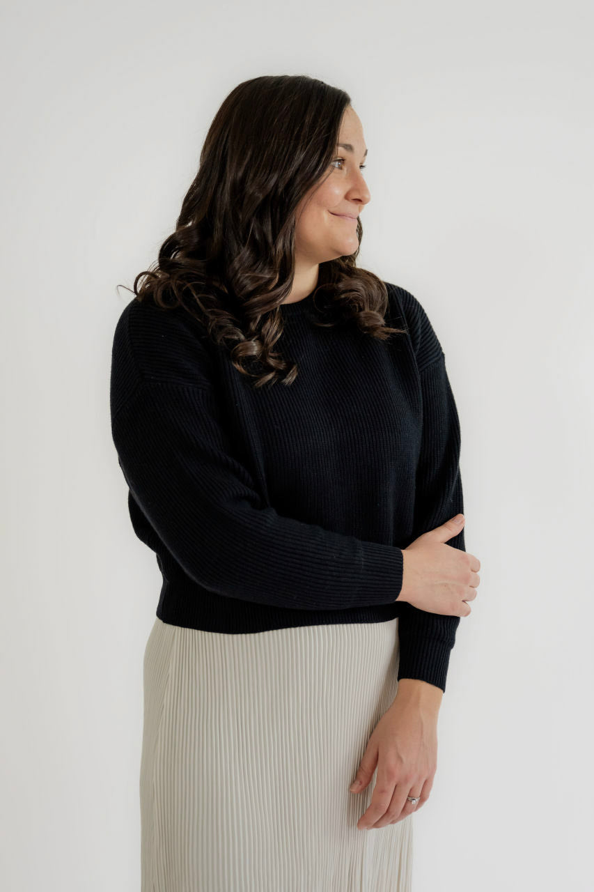 Darcy Satin Tie Sweater in Black