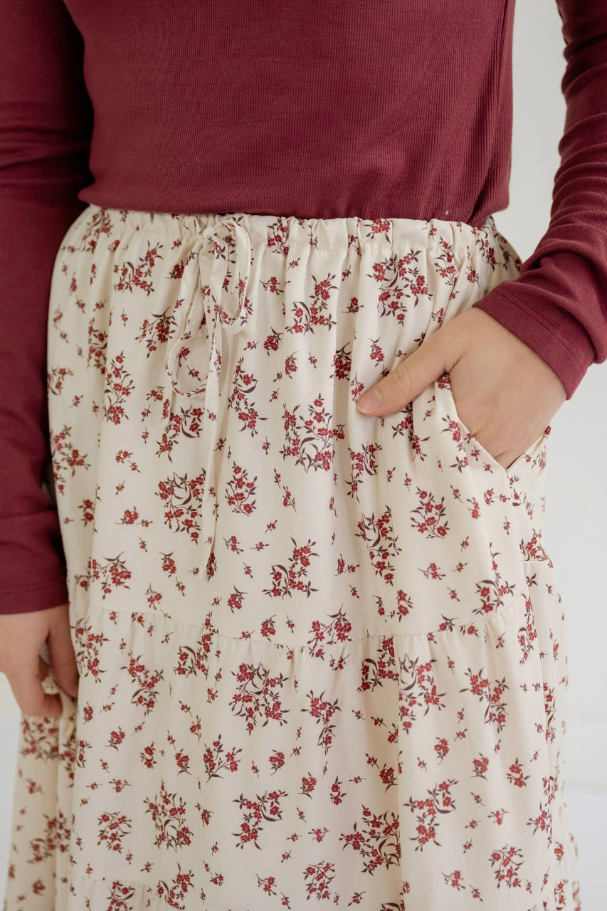 Lisette Floral Maxi Skirt in Burgundy