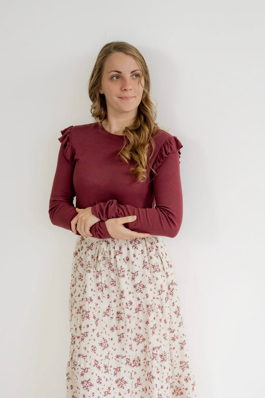 Serena Ribbed Top in Wine