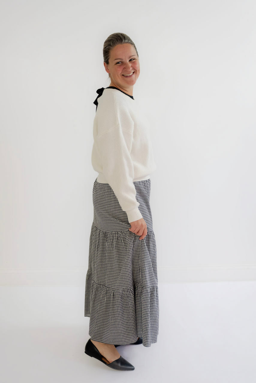 Evette Tiered Gingham Skirt in Black - Evette Tiered Gingham Skirt in Black - S - Salt and Honey