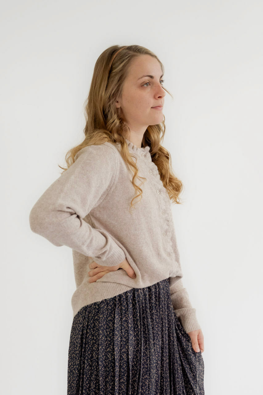 Arlowe Ruffle Cardigan in Oatmeal - Arlowe Ruffle Cardigan in Oatmeal - S - Salt and Honey